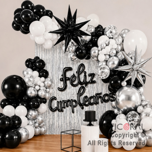 SET DE GLOBOS ARCO XL FELIZ CUMPLEA�OS NEGRO Y ORO (GY 7816) 100 UNIDADES